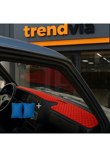 Tofaş Şahin Doğan Kartal Yüksek Ön Göğüs Kırmızı-siyah Torpido Kılıfı / Mavi-siyah Boyun Yastığı