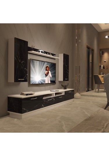 Decoraktiv Trendstyle 5220d Mdf Tv Ünitesi Tv Sehpası Beyaz - Siyah Mermer