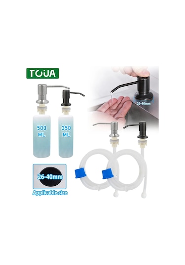 500ml Gümüş Set-500/350ml Mutfak Lavabo Sabunluk El Basın Sıvı Sabunluk Şişe Paslanmaz Çelik Bulaşık Sabunu Dispenseri Pompa Kafası