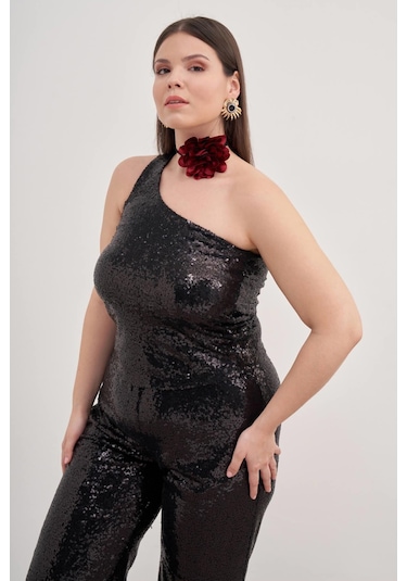 Tek Omuz Astarlı Payetli Top-3351 Siyah