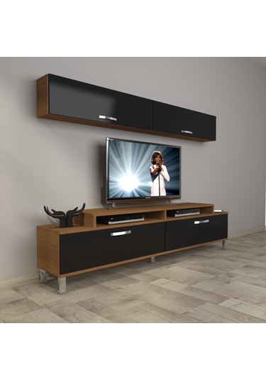 Decoraktiv Ekoflex 5 Slm Krom Ayaklı Tv Ünitesi Tv Sehpası Ceviz - Siyah