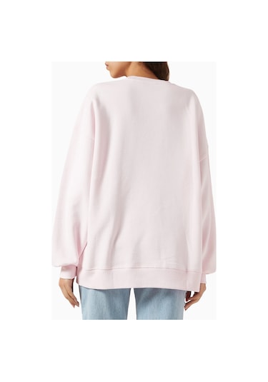 Rotate Birger Christensen Heavy Organik Kot Pembe, Oversize Baskılı Kadın Sweatshirt Açık Pembe