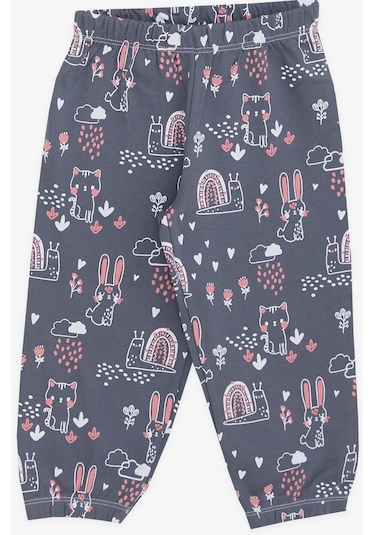 Breeze Kız Bebek Pijama Takımı Hayvancık Desenli Doğa Temalı 9 Ay-3 Yaş, Füme-füme Füme