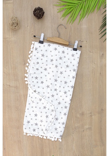 Kız Erkek Bebek Çift Katlı Sevimli Ponponlu Yıldız Müslin Kundak Battaniye Stl6909 Beyaz - Fuşya