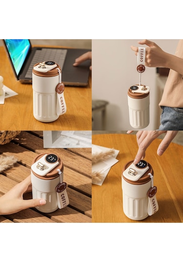 Springsun 450ml Akıllı Sıcaklık Ölçer Termos Bardak - 316 Paslanmaz Çelik, 6-12 Saat Isı Saklama, Ev Ofis Dışarı Kullanıma Uygun, Zırhlı Beyaz