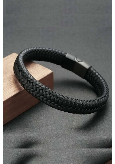 Gogoey Erkek Deri Bileklik Siyah