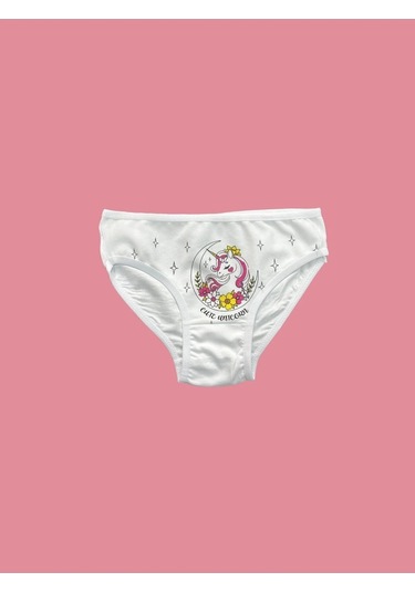 Baskılı Beyaz Kız Çocuk Külot 6'lı Beyaz