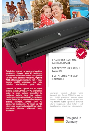Olympia A330 A3 Laminasyon Makinesi + 15 PVC Filmi