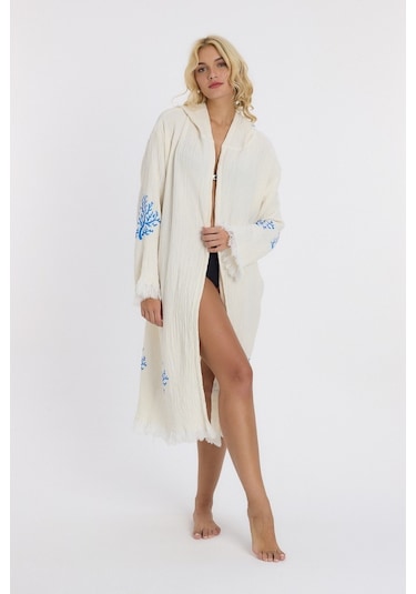 Mulberry Muslin Peştemal Bornoz Banyo Ve Plaj Elbisesi Mavi