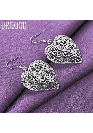 925 Ayar Gümüş Romantik Kalp Kolye Küpe Hediye Moda Takı