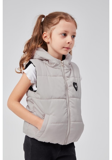 Benitto Kids Kapüşonlu Kız Çocuk Şişme Yelek 51307 Gri