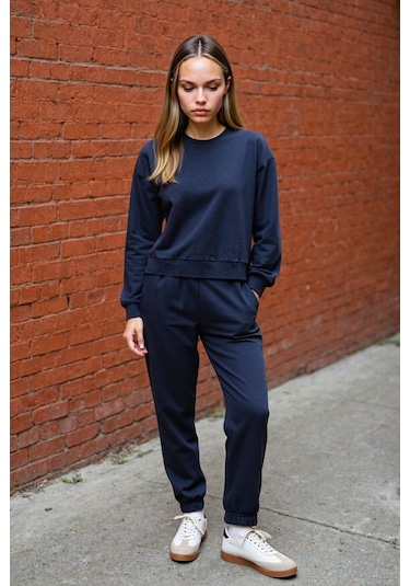 Defacto Regular Fit Normal Kalıp Basic İçi Kalın Polarlı Kadın Eşofman Takımı D8022AXNSNV241 - Lacivert
