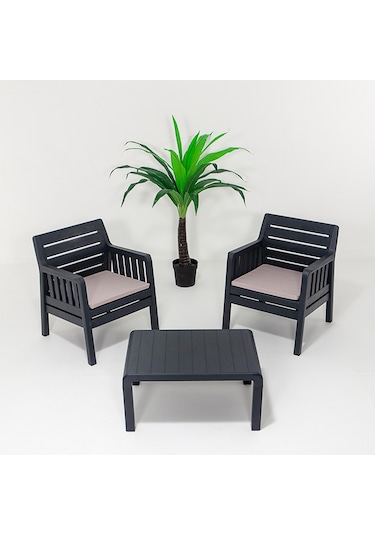 Lara 1+1+S Bahçe Takımı  Balkon - Bahçe - Teras  Mobilyası / Antr Gri
