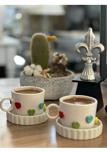 Rengarenk Kabartma Kalpli Mug Kupa Fincan