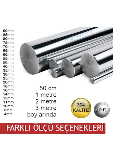 Paslanmaz Krom Çubuk (Dolu Mil) 304 Kalite (Boy Ve Çap Seçeneği)