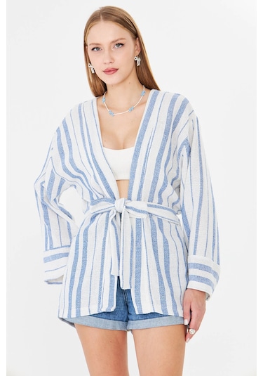 Armonika Kadın Saks Kemerli Kimono Arm-25y001073