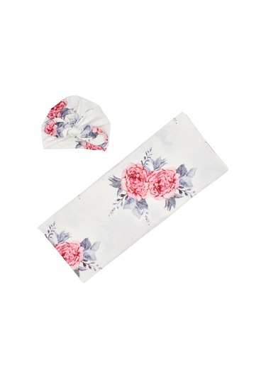 Yaozixa Yeni Doğan Bebe Swaddle Battaniye Ve Şapka Seti - 80x80cm, Polyester, Kuzey Avrupa Stili Beyaz Zemin Çiçek Desenli 190702 Beyaz