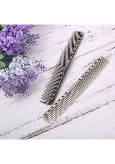 Vkemall Stainless Steel 2'li Fonksiyonel Saç Tarzı: İnce Ve Geniş Dişli, Masaj Ve Saç Büyümesini Teşvik Eden Profesyonel Tarak - Gümüş Küçük Boy