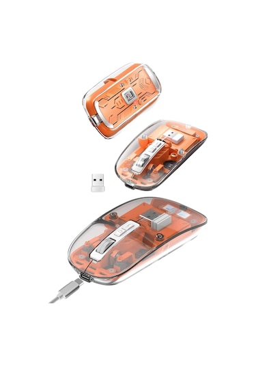 Sessiz Tıklama Çift Modlu Bluetooth Alıcı Şeffaf Mouse