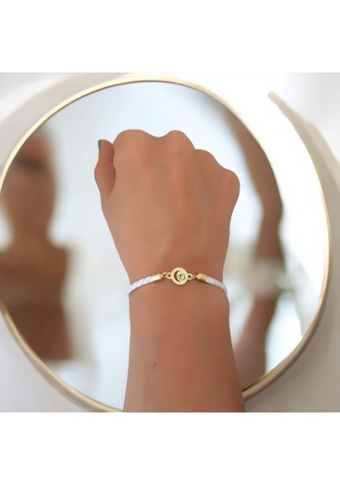 Archin Joker Temalı Ay Motifli 14 Ayar Altın Plakalı Doğal Beyaz Derili Hediye Bileklik-477sembol Joker