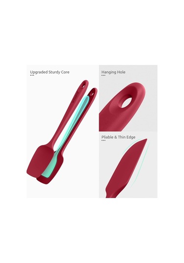 Likeable 600 Derece Fahrenheit Isıya Dayanıklı Silikon Spatula Seti Kırmızı Kırmızı