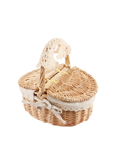 Xiaaokeji Sepet Hasır Kamp Piknik Sepeti Ve Ahşap Hasır Piknik Sepeti Kahverengi