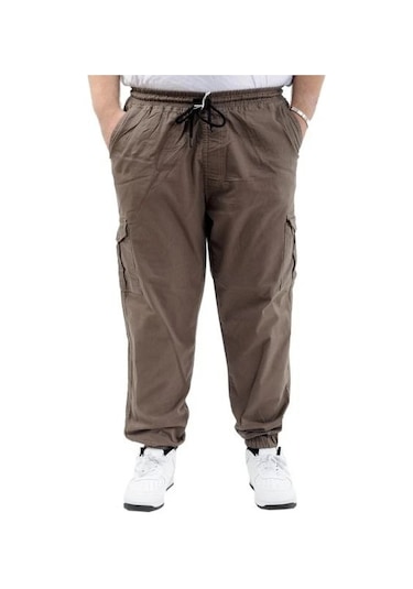 Büyük Beden Keten Kargo Jogger Valencia 21911 Toprak Toprak