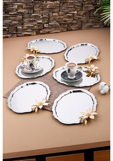 6 Adet Oval Papatya Kahve-çay Servis Ve Sunum Tepsisi 25x20 Cm