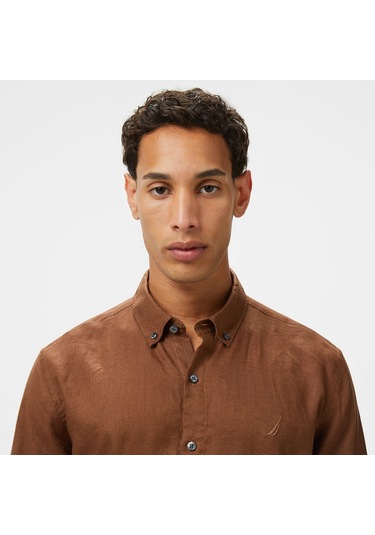 Nautica Erkek Kahverengi Classic Fit Gömlek Düz W55101t Kahverengi