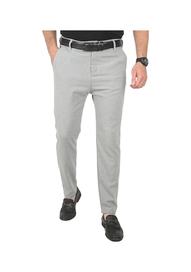 Deepsea Erkek Gri İtalyan Kesim Tüylenmez Likralı Spor Pantolon Esnek Kumaş Bilek Boy Boru Paça Klasik Pantolon 2502005 Gri