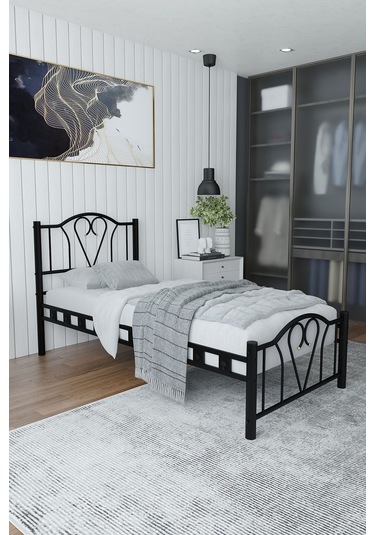 Argimo Orkide Tek Kişilik Ferforje Siyah Metal Karyola 120x200