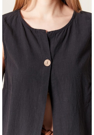 Keten Şık Farklı Tarz Nevin Bluz - Modern Ve Zarif Tasarım Siyah