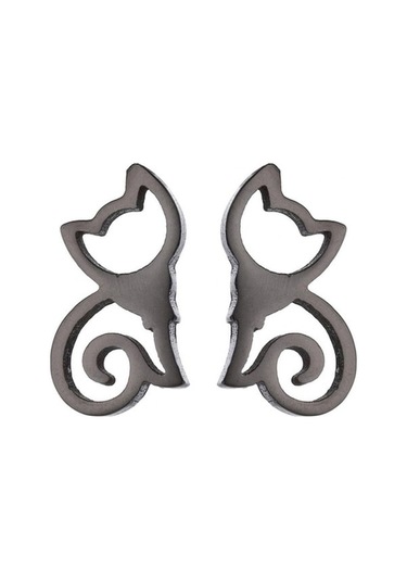 Fastbuy Siyah Minimalist Kedi Küpe, Paslanmaz Çelik Kaplama, Kadın Takı, Sevimli Hayvan Design Siyah