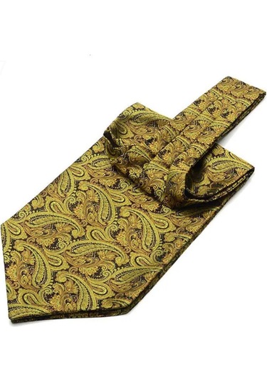 Aziz Kalem Ascot Kravat Fular 23005 Sarı - Siyah