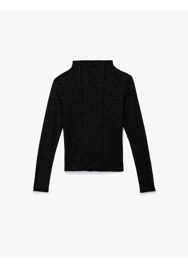 Koton Slim Fit Uzun Kollu Geniş Dik Yaka Puantiyeli Tül Bluz Siyah 6wak80389ek Siyah