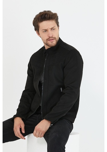 Erkek Siyah Dar Kesim Süet Ceket Mont- Siyah