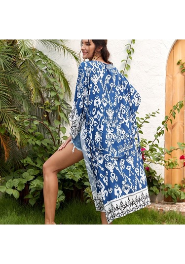 Kadın Plaj Baskılı Şal Tatil Bikini Güneş Korumalı Pareo Siyah