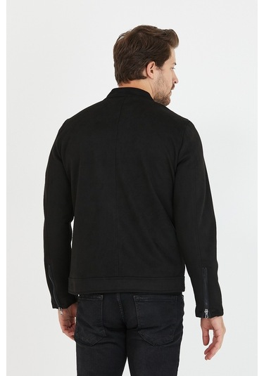 Erkek Siyah Dar Kesim Süet Ceket Mont- Siyah