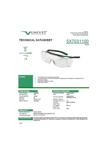 Univet 5X7.03.11.00 Koruyucu Gözlük Şeffaf.Made In Italy.