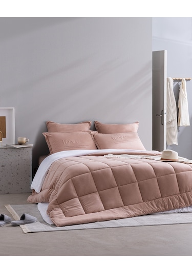 Madame Coco Bobigny Çift Kişilik Pamuklu Supersoft Comforter Set - Pudra Pudra