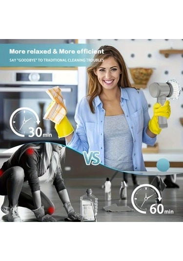 Fochsia Grey Wireless Elektrikli Döner Temizleyici Usb Şarjlı Taşınabilir Fırça Başlıkları Değiştirilebilir