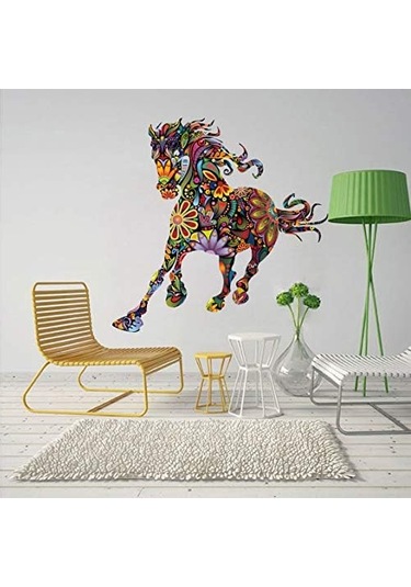 Vahşi Renkli Çiçek At Duvar Sticker Çiçek Desenli Pentium At Oturma Odası Yatak Odası Çıkartması Ev Dekorasyonu 60 60cm Şeffaf