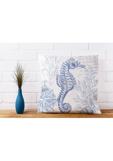 Deniz Kabukları Temalı Marin Dekoratif Yastık Kılıfı 4'lü Set Karışık/Çok Renkli