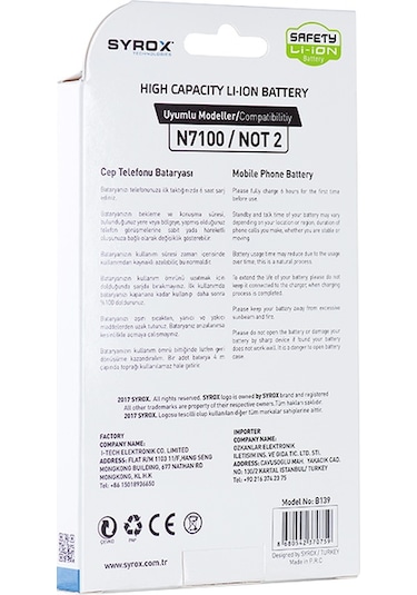 Syrox Note 2 N7100 3100Mah Batarya B139