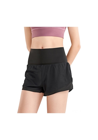 Jeemson Kadın Spor Şortu - Yoga, Koşu İçin Yüksek Bel Rahat Kumaş SiYAH
