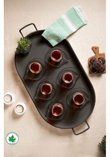 Lin Metal Lotus 57 cm Elips Metal Tepsi - Siyah