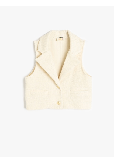 Koton Pamuklu Cep Detaylı Kruvaze Yaka Crop Tüvit Yelek Ekru 5skg60082ak Ekru