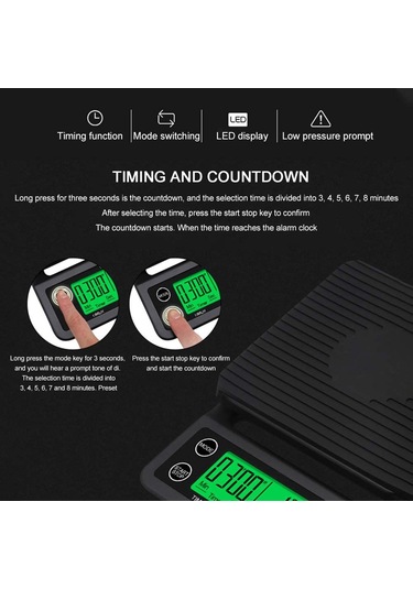 3 Kg Zaman Ayarlı Hassas Kahve Terazisi Tartı 0.1gr Hassasiyet