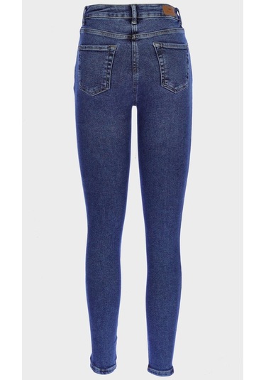 Judy Koyu Mavi Yüksek Bel Dizi Yırtıklı Skinny Jean Pantolon C 4521-195 Koyu Mavi