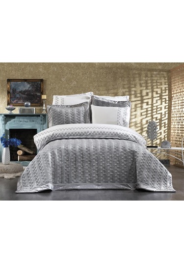 Dolce Lüx Nakışlı Çeyiz Paketi 9 Parça Gri Gri